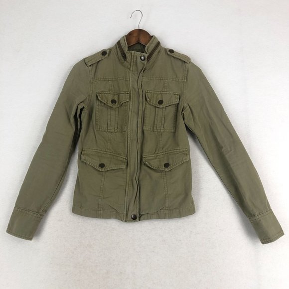 Trouve Women's Size X-Small Green Full Zip Long Sleeve Cotton Utility Jacket - Picture 1 of 13